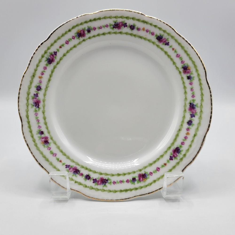 Vtg Bassett Limoges Austria Floral Design Bread Plate 6" Gold Trim Replacement